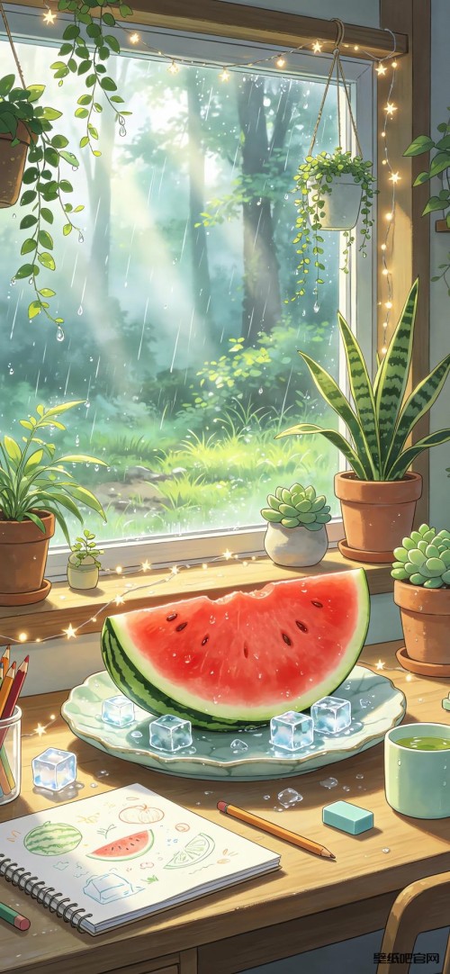 夏天 清新风景 西瓜 绘画 4k手机壁纸