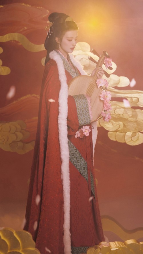 红色古风美女 乐器 琵琶 王楚然手机壁纸全屏4K