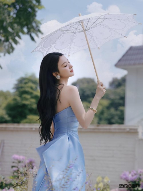 王楚然 蓝色裙子 伞 唯美 4k手机壁纸高清全屏