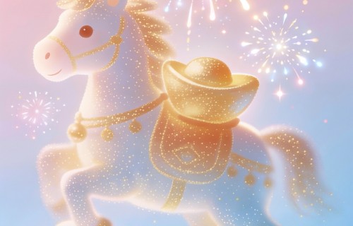 马上有钱 马上有元宝 烟花 小清新 可爱马年4K手机壁纸