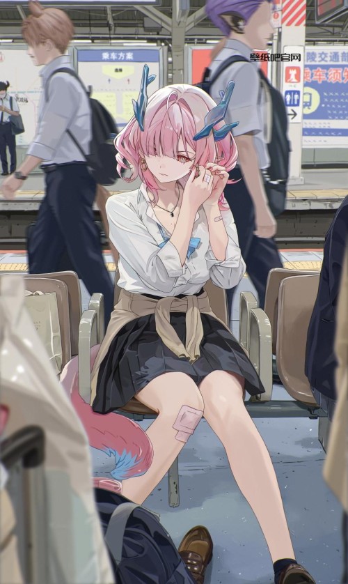地铁 少女 粉色头发 兽角 4k动漫手机壁纸高清