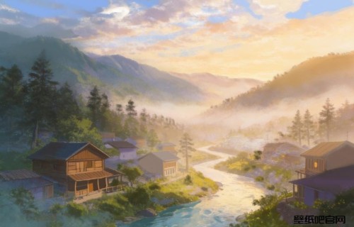 山间小村清晨风景