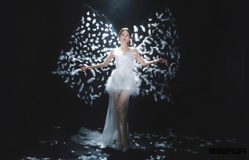 羽毛 翅膀 天使 美女 杨幂 黑色背景4K高清壁纸3840x2400