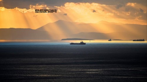 自然风景 云朵 橙色天空 爱琴海 船航行 远景 大海 4k风景壁纸3840x2160