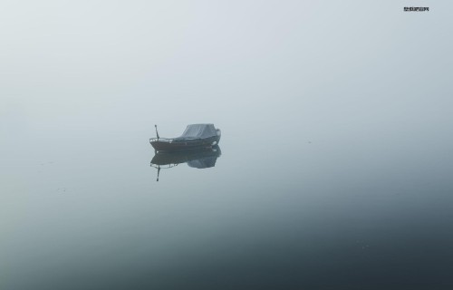 静物写真,小船,倒影,迷雾高清壁纸