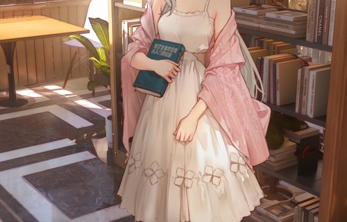 图书馆 可爱女孩 白色裙子 4k手机壁纸竖屏动漫