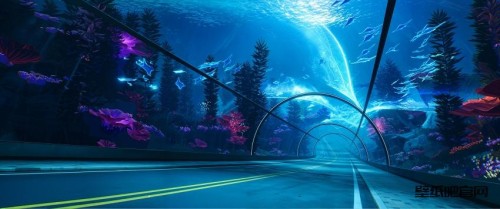 海洋隧道风景高清带鱼屏壁纸3440x1440