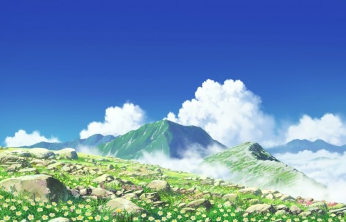 晴空 蓝天白云 山 石头 鲜花 4K风景壁纸
