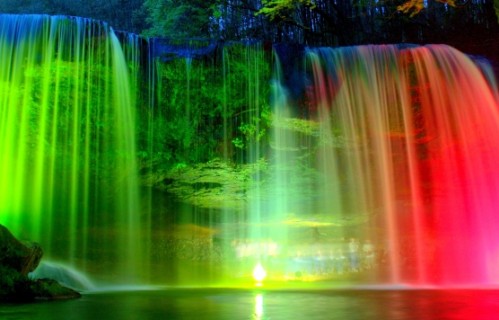 美丽的彩色瀑布3440x1440壁纸