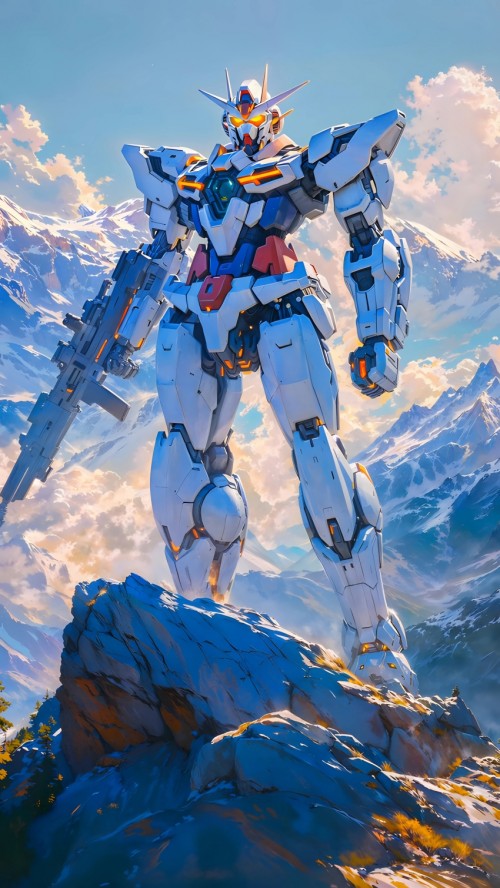 高达机甲 雪山 4k手机壁纸竖屏