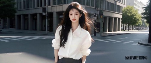 城市 街道 长发白色衬衫美女3440x1440带鱼屏壁纸