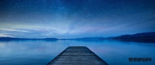 晚上,湖,码头,天空,星星,星空3440x1440壁纸