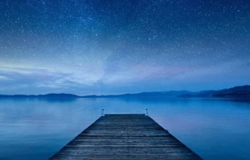 晚上,湖,码头,天空,星星,星空3440x1440壁纸